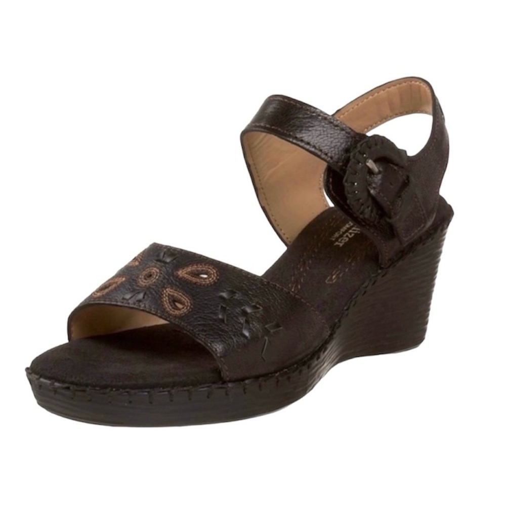 NATURALIZER N5 COMFORT Dalia Woven Wedge Sandal Black Brown Women’s Size 6.5 M